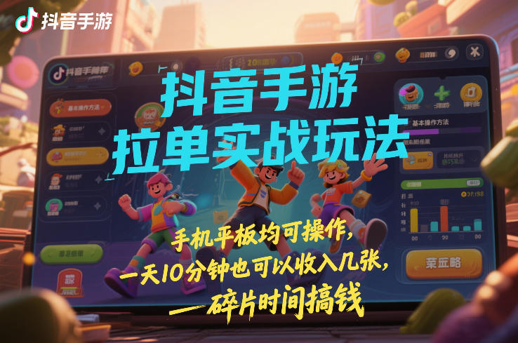 抖音手游拉单实战玩法，手机平板均可操作，一天10分钟也可以收入几张，碎片时间搞钱【揭秘】-聚富社