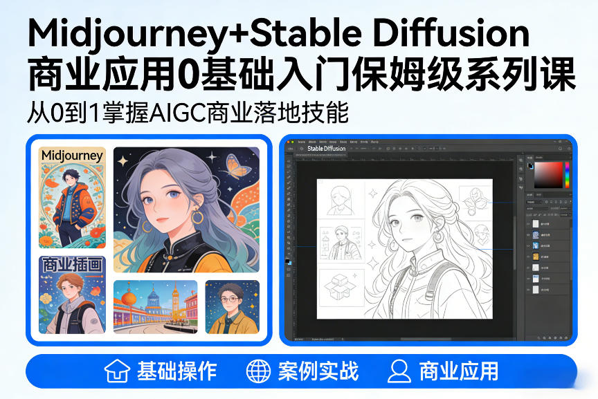 AIGC商业应用Midjourney+Stable Diffusion教程，0基础入门保姆级系列课-聚富社