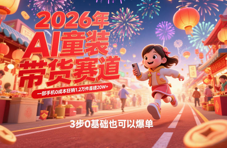 AI童装新春带货赛道，一部手机0成本狂销1.2万件喜提20W+，3步0基础也可以爆单-聚富社