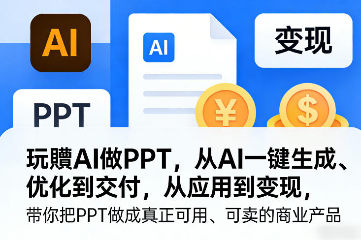 玩賺AI做PPT，从AI一键生成、优化到交付，从应用到变现，带你把PPT做成真正可用、可卖的商业产品-聚富社