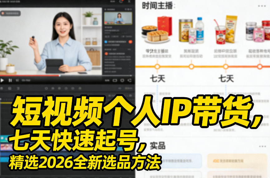 短视频个人IP带货，七天快速起号，精选2026全新选品方法-聚富社