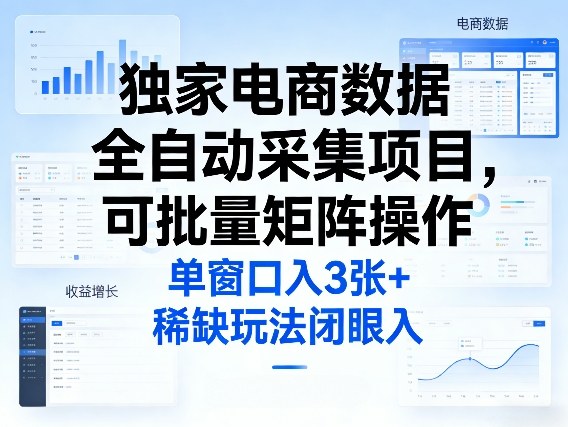 独家电商数据全自动采集项目，可批量矩阵操作，单窗口日入3张+，稀缺玩法闭眼入【揭秘】-聚富社