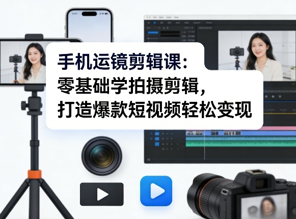 手机运镜剪辑课：零基础学拍摄剪辑，打造爆款短视频轻松变现-聚富社