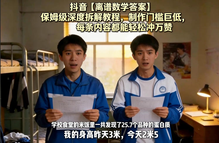 抖音【离谱数学答案】保姆级深度拆解教程，制作门槛巨低，每条内容都能轻松冲万赞，附详细步骤-聚富社