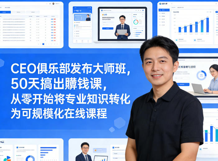 CEO俱乐部发布大师班，50天搞出賺钱课，从零开始将专业知识转化为可规模化在线课程-聚富社