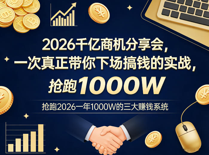2026千亿商机分享会，一次真正带你下场搞钱的实战，抢跑2026一年1000W的三大賺钱系统-聚富社