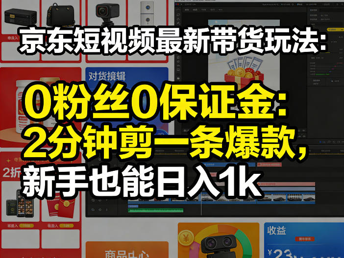 京东短视频最新带货玩法，0粉丝0保证金，2分钟剪一条爆款，新手也能日入1k+【揭秘】-聚富社