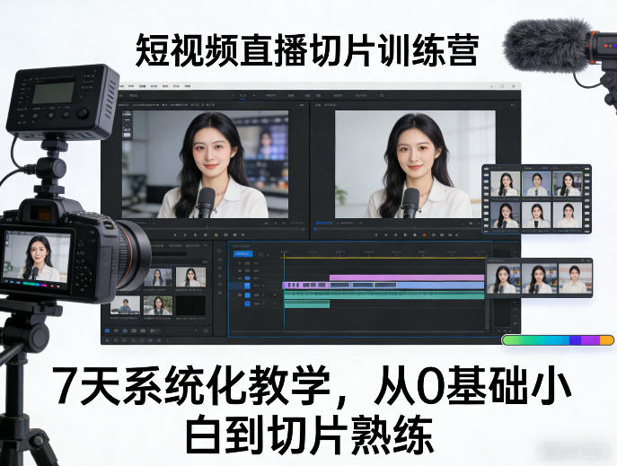 短视频直播切片训练营，7天系统化教学，从0基础小白到切片熟练-聚富社
