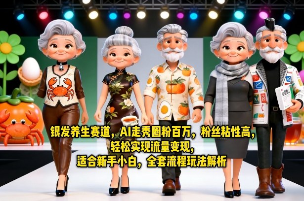 银发养生赛道，AI走秀圈粉百万，粉丝粘性高，轻松实现流量变现，适合新手小白，全套流程玩法解析-聚富社