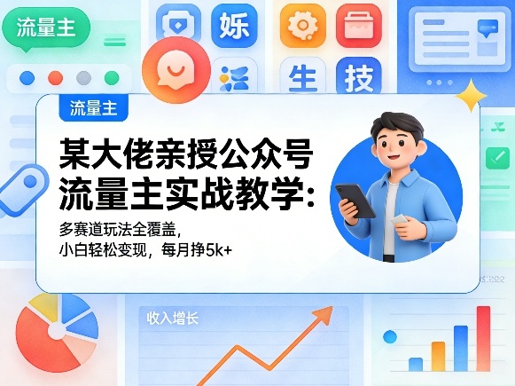 某大佬亲授公众号流量主实战教学：多赛道玩法全覆盖，小白轻松变现，每月多挣5k+-聚富社
