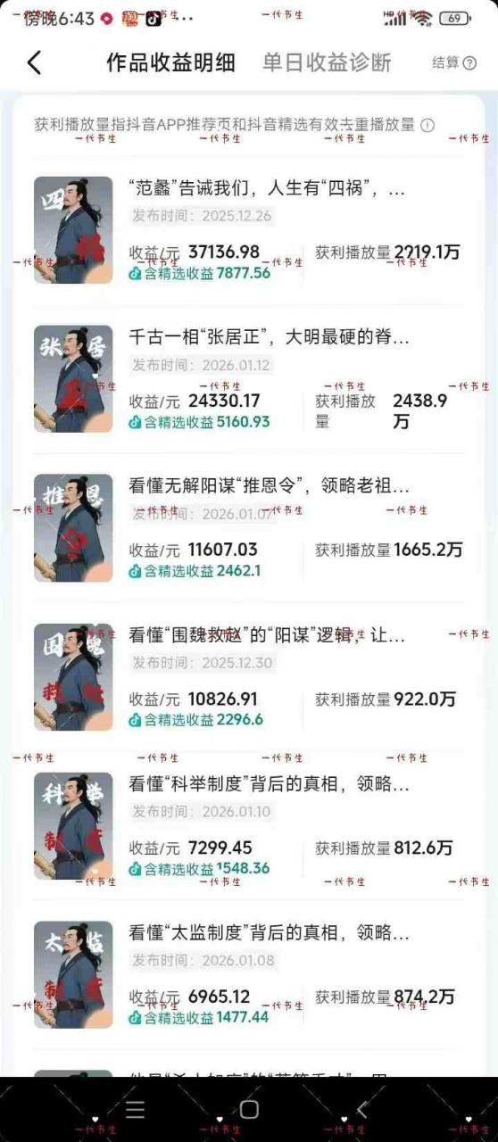 抖音300w粉丝博主的政史类科普视频教学，有大流量扶持，拿伙伴伙伴+精选独家双份收益-聚富社