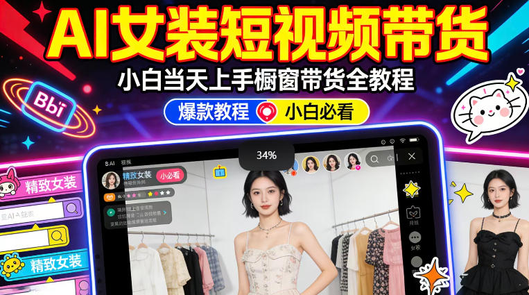 AI女装短视频橱窗带货：小白零门槛当天上手，高佣金爆款轻松賺！-聚富社