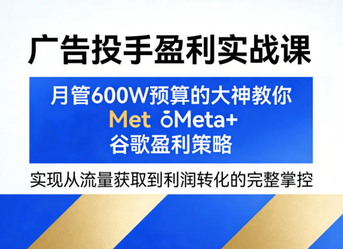 广告投手盈利实战课，月管600W预算的大神教你Meta+谷歌盈利策略，实现从流量获取到利润转化的完整掌控-聚富社