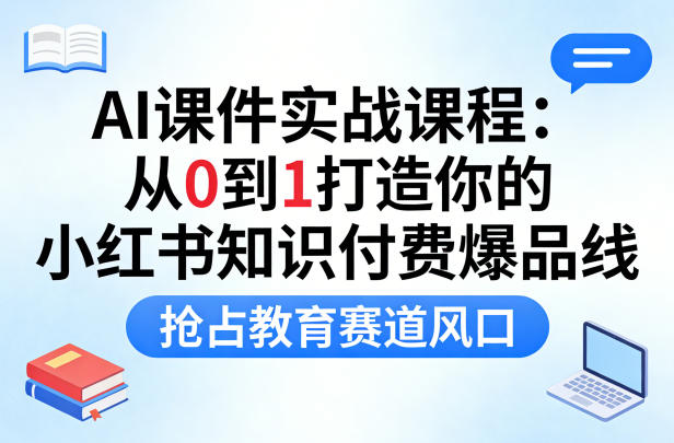 AI课件实战课程，从0到1打造你的小红书知识付费爆品线，抢占教育赛道风口-聚富社