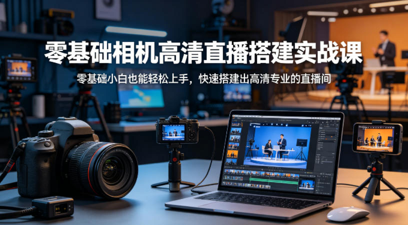 零基础相机高清直播间搭建实战课，小白也能轻松上手，快速搭建出高清专业的直播间-聚富社