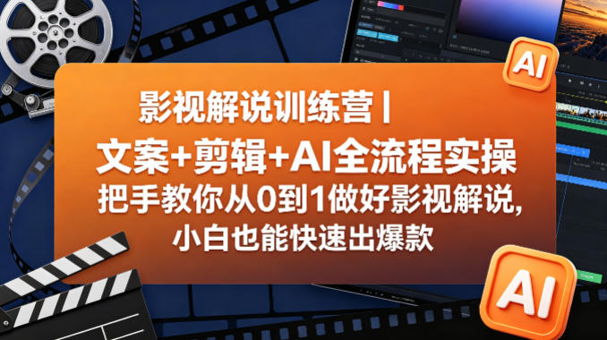 影视解说训练营｜文案+剪辑+AI全流程实操，把手教你从0到1做好影视解说，小白也能快速出爆款-聚富社