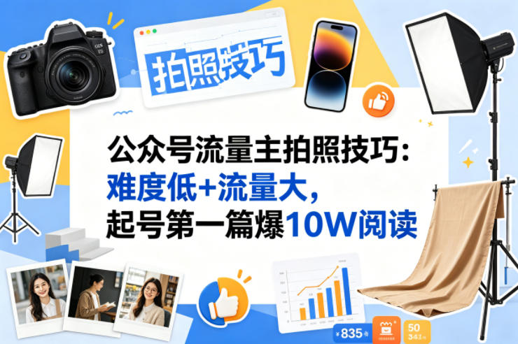 公众号流量主之拍照技巧赛道，难度低+流量大，起号第一篇就爆了10w阅读-聚富社