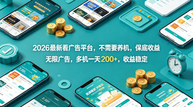 2026最新看广告平台，不需要养机，保底收益，无限广告，多机一天200+，收益稳定【揭秘】-聚富社