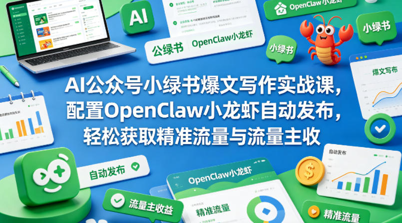 AI公众号小绿书爆文写作实战课，配置OpenClaw小龙虾自动发布，轻松获取精准流量与流量主收益-聚富社