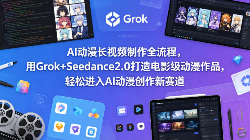 AI动漫长视频制作全流程，用Grok+Seedance2.0打造电影级动漫作品，轻松进入AI动漫创作新赛道-聚富社