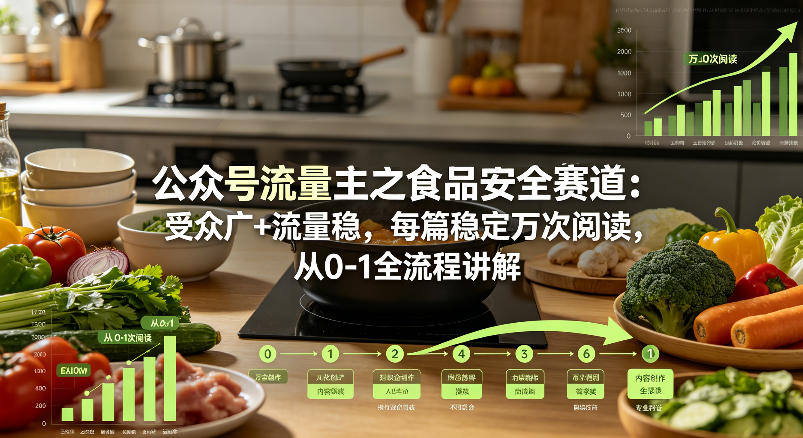 公众号流量主之食品安全赛道，受众广+流量稳，每篇作品稳定万次阅读，从0-1全流程讲解-聚富社