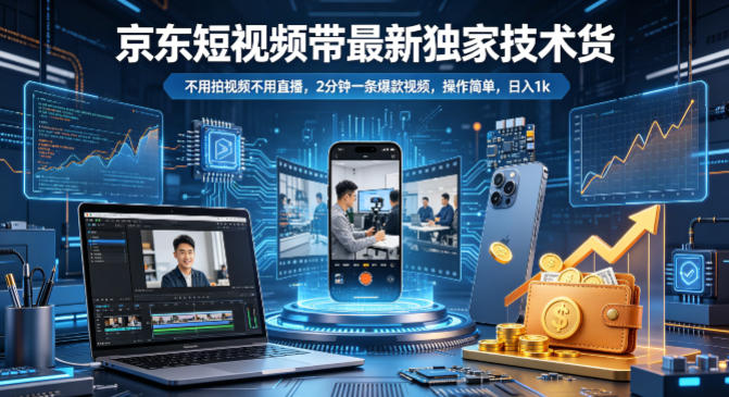 京东短视频带货最新独家技术，不用拍视频不用直播，2分钟一条爆款视频，操作简单，日入1k+【揭秘】-聚富社
