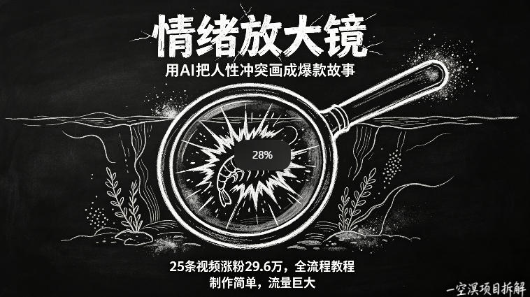 AI制作“情绪放大镜“视频，25条视频涨粉29.6W粉，流量巨大，制作简单，全流程教程-聚富社