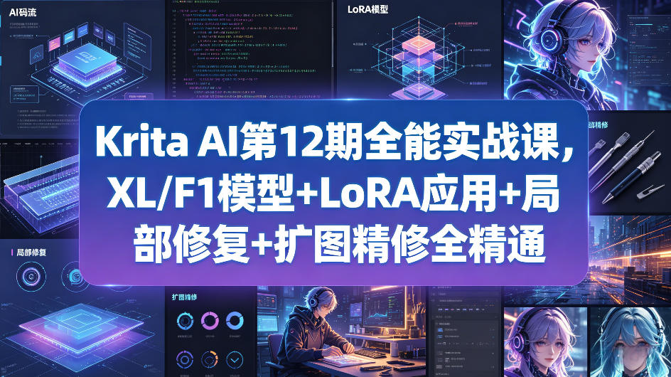 Krita AI第12期全能实战课，XL/F1模型+LoRA应用+局部修复+扩图精修全精通-聚富社