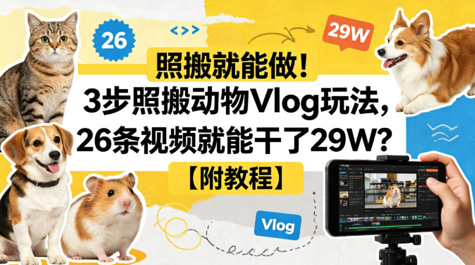 照搬就能做！3步照搬动物Vlog玩法，26条视频就能干了29W？【附教程】【赠coze一键生成工作流】-聚富社