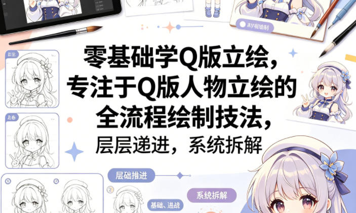 零基础学Q版立绘，专注于Q版人物立绘的全流程绘制技法，层层递进，系统拆解-聚富社