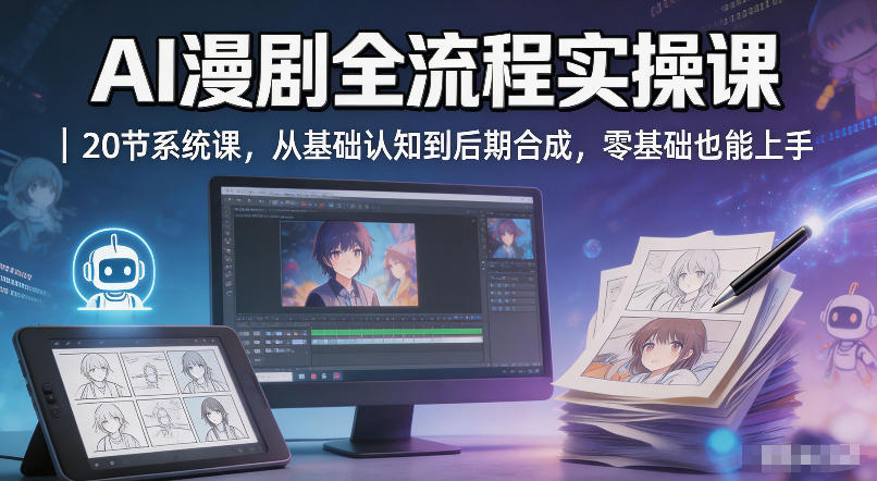AI漫剧全流程实操课｜20节系统课，从基础认知到后期合成，零基础也能上手-聚富社