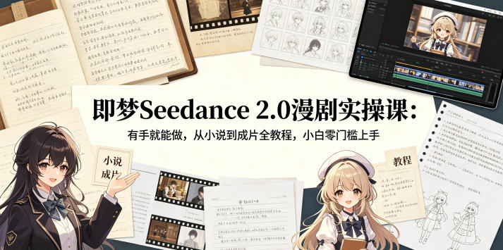 即梦Seedance 2.0漫剧实操课：有手就能做，从小说到成片全教程，小白零门槛上手-聚富社