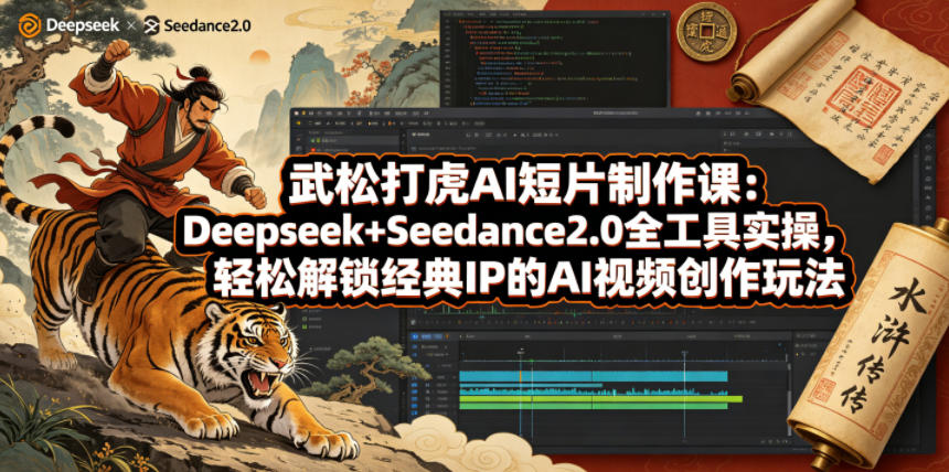 武松打虎AI短片制作课：Deepseek+Seedance2.0全工具实操，轻松解锁经典IP的AI视频创作玩法-聚富社