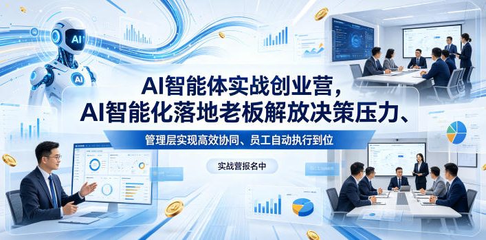 AI智能体实战创业营26年4月23-25号线下课，AI智能化落地老板解放决策压力、管理层实现高效协同、员工自动执行到位-聚富社