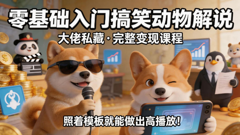 零基础入门搞笑动物解说，大佬私藏完整变现课程，照着模板就能做出高播放-聚富社