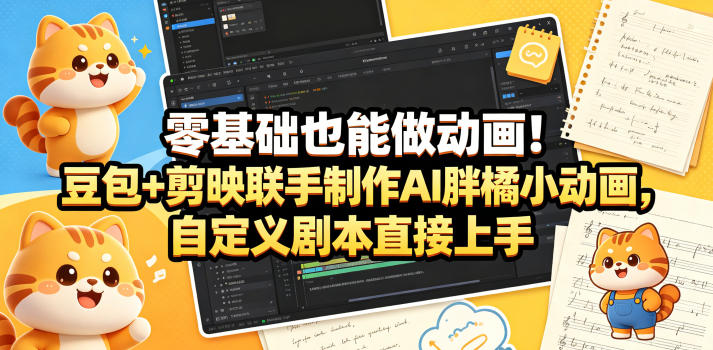 零基础也能做动画！豆包+剪映联手制作AI胖橘小动画，自定义剧本直接上手-聚富社