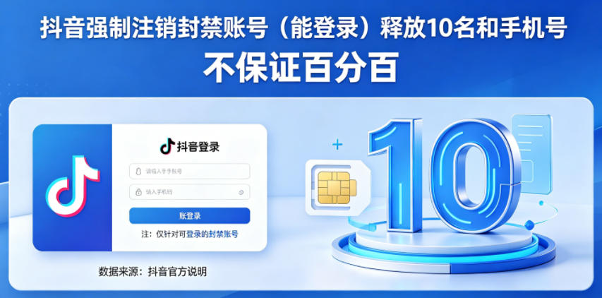 抖音强制注销F禁账号（能登录）释放10名和手机号，不保证百分百-聚富社
