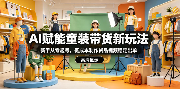 AI赋能童装带货新玩法，新手从零起号，低成本制作货品视频稳定出单-聚富社