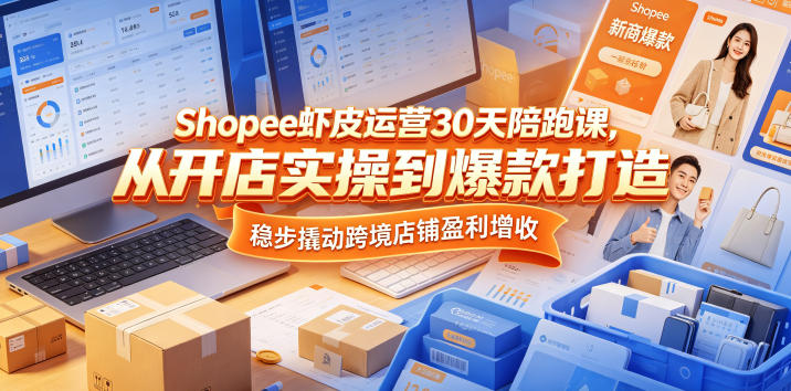 Shopee虾皮运营30天陪跑课，从开店实操到爆款打造，稳步撬动跨境店铺盈利增收-聚富社