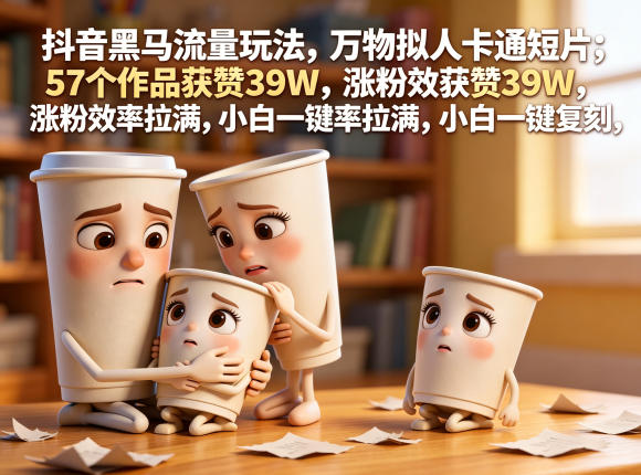 抖音黑马流量玩法，万物拟人卡通短片，57个作品获赞39W，涨粉效率拉满，小白一键复刻，保姆级拆解-聚富社
