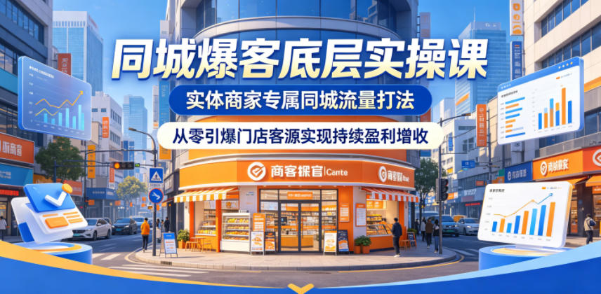 同城爆客底层实操课，实体商家专属同城流量打法，从零引爆门店客源实现持续盈利增收-聚富社