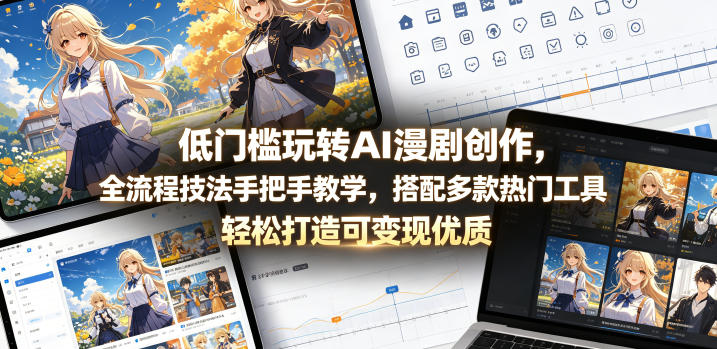 低门槛玩转AI漫剧创作，全流程技法手把手教学，搭配多款热门工具，轻松打造可变现优质作品-聚富社