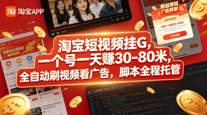 淘宝短视频挂G，一个号一天 賺30-80米，全自动刷视频看广告，脚本全程托管【揭秘】-聚富社