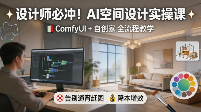 设计师必冲！AI空间设计实操课，ComfyUI+自创家全教学，告别通宵赶图，降本增效-聚富社