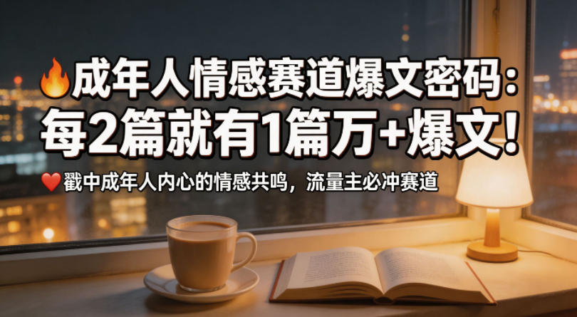 公众号流量主成年人情感心理赛道，流量最大，受众最广的主流赛道之一，平均每2篇就有1篇万爆文章-聚富社