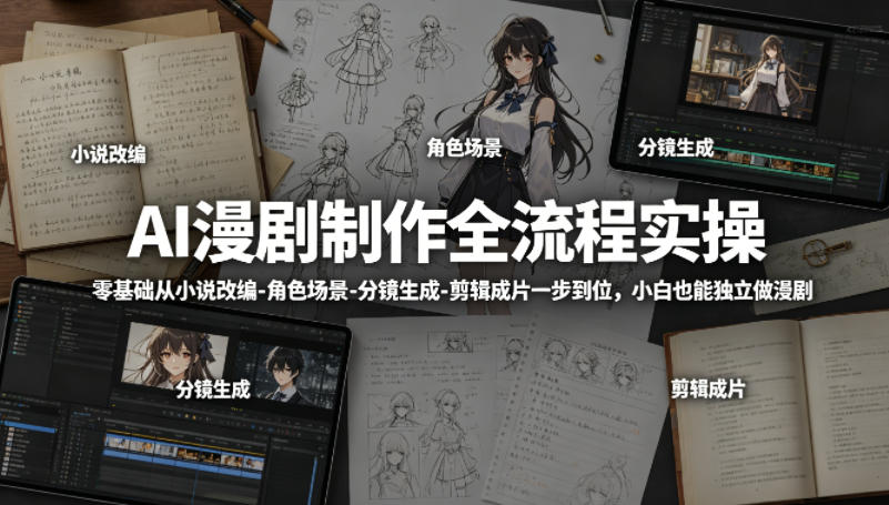AI漫剧制作全流程实操，零基础从小说改编-角色场景-分镜生成-剪辑成片一步到位，小白也能独立做漫剧-聚富社