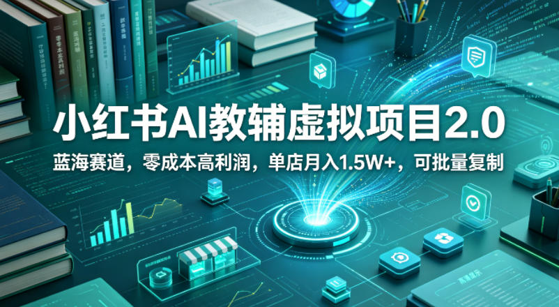 小红书AI教辅虚拟项目2.0，蓝海赛道，零成本高利润，单店月入1.5W+，可批量复制-聚富社