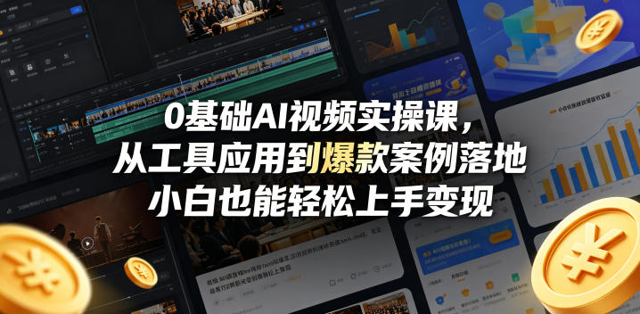 0基础AI视频实操课，从工具应用到爆款案例落地，小白也能轻松上手变现-聚富社