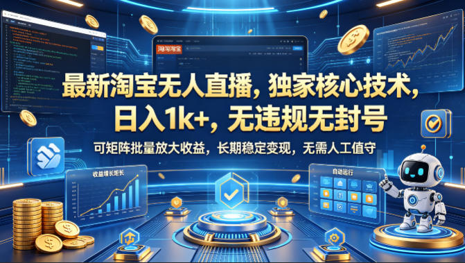 最新淘宝无人直播，独家核心技术，日入1k+，无违规无封号，可矩阵批量放大，长期稳定，无需人工值守【揭秘】-聚富社