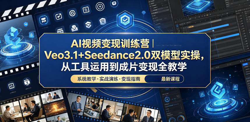 AI视频变现训练营｜Veo3.1+Seedance2.0双模型实操，从工具运用到成片变现全教学-聚富社